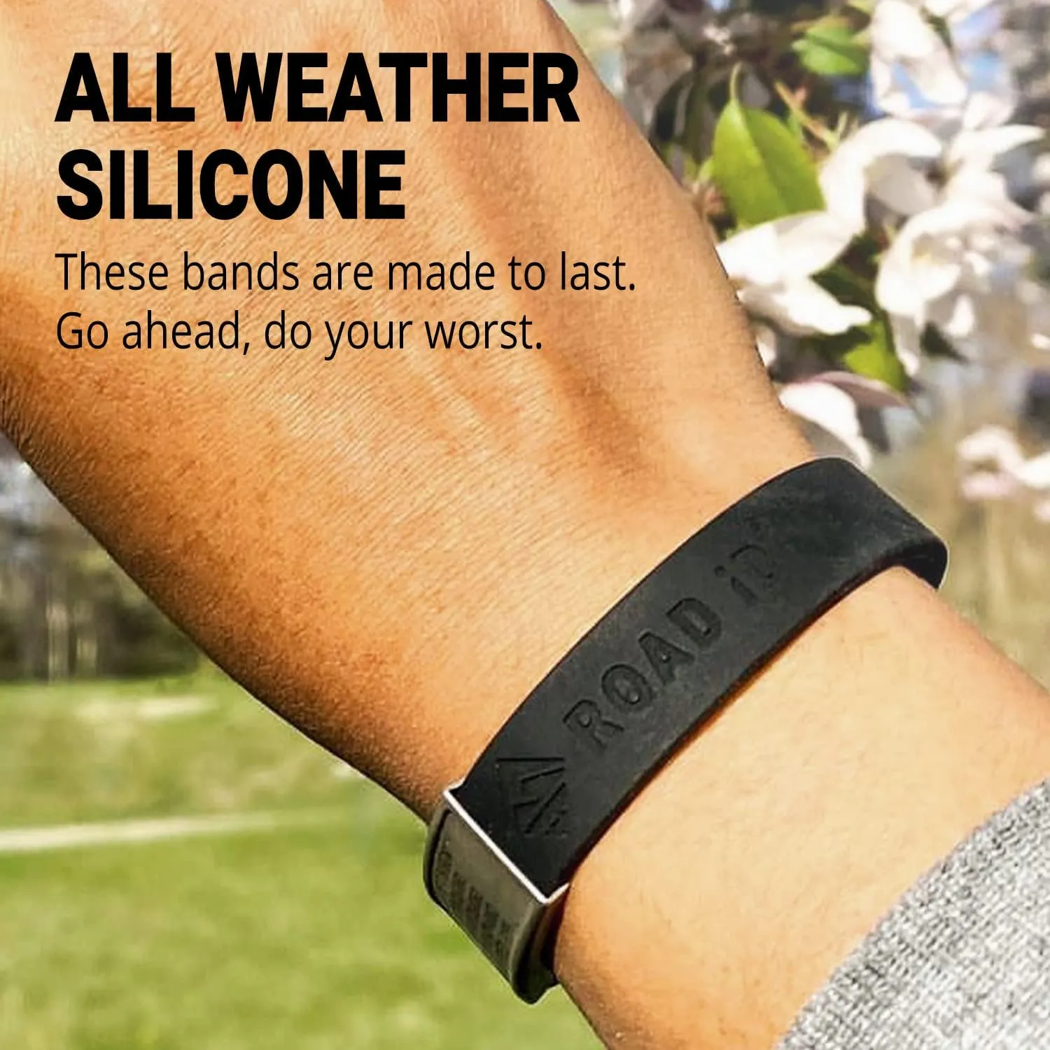 ROAD iD Official Stretch ID Bracelet for Men and Women - Stretchable and Comfy Silicone Bracelets w/Identification, Emergency & Medical Information for Athletes & Travelers (13mm Wide)