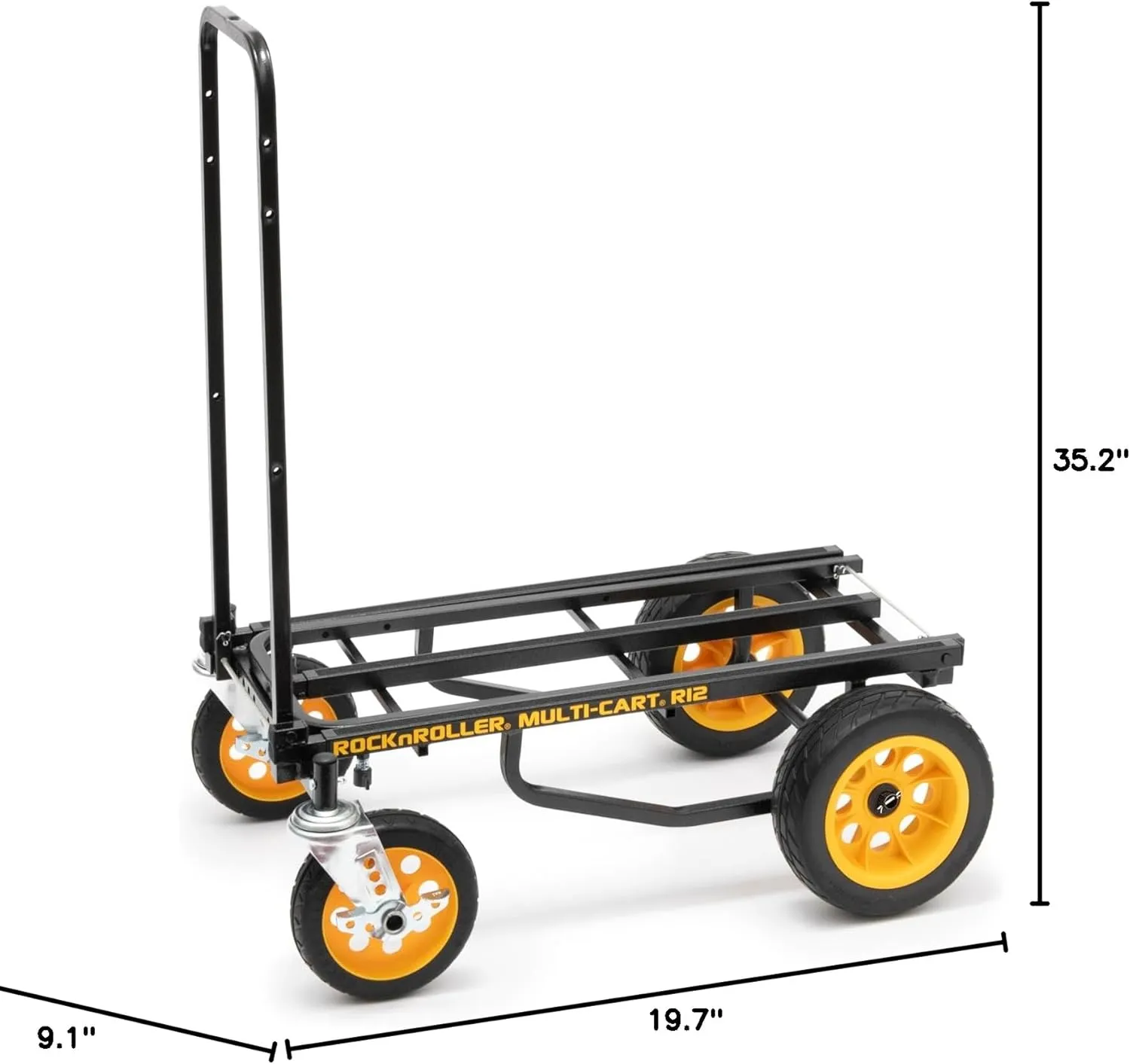 Rock-N-Roller R12RT (All Terrain) 8-in-1 Folding Multi-Cart/Hand Truck/Dolly/Platform Cart/34" to 52" Telescoping Frame/500 lbs. Load Capacity, Black