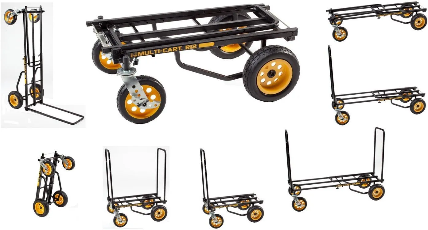 Rock-N-Roller R12RT (All Terrain) 8-in-1 Folding Multi-Cart/Hand Truck/Dolly/Platform Cart/34" to 52" Telescoping Frame/500 lbs. Load Capacity, Black