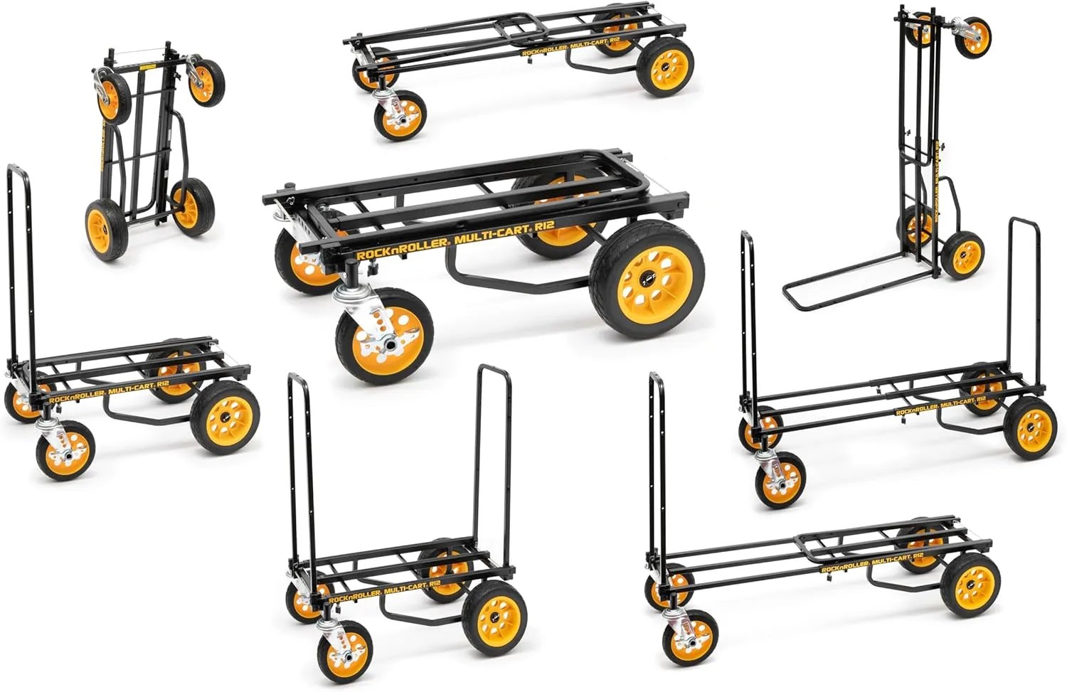 Rock-N-Roller R12RT (All Terrain) 8-in-1 Folding Multi-Cart/Hand Truck/Dolly/Platform Cart/34" to 52" Telescoping Frame/500 lbs. Load Capacity, Black
