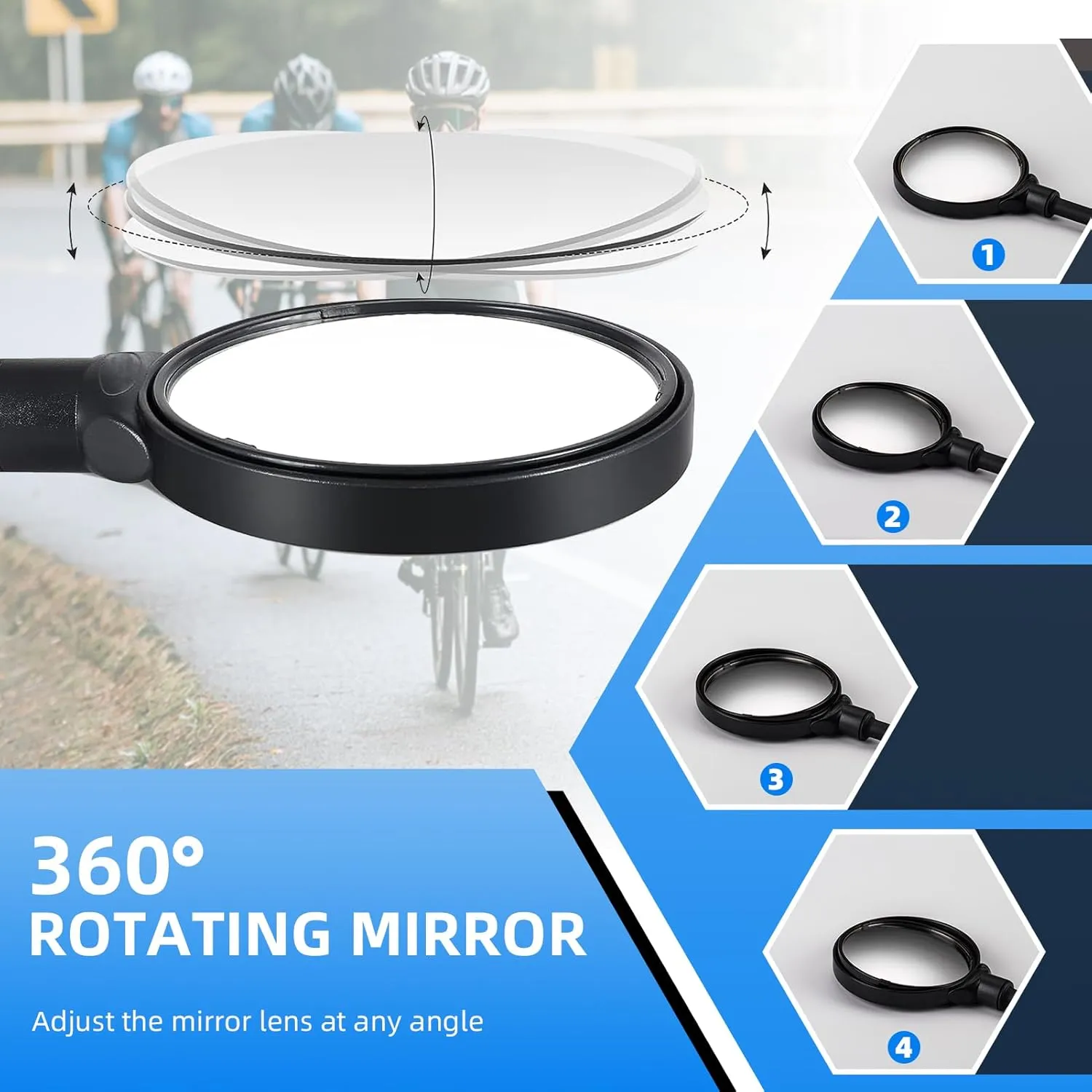 ROCKBROS Bike Mirror Handlebar Mount 360°Rotatable Adjustable Bicycle Rear View Mirror HD Wide Angle Clear Acrylic Convex Safe Bike Mirror for Mountain Road Bike Electric Motorcycle
