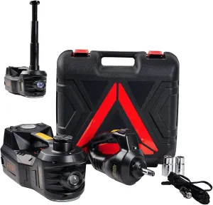 ROGTZ Electric Car Jack kit 5 Ton 12V Portable Hydraulic Jack Vehicle Lift with Impact Wrench and Tire Inflator Pump, for SUV/Sedan/Truck Car Repair Floor Jack for Tire Change with LED Light (Black)