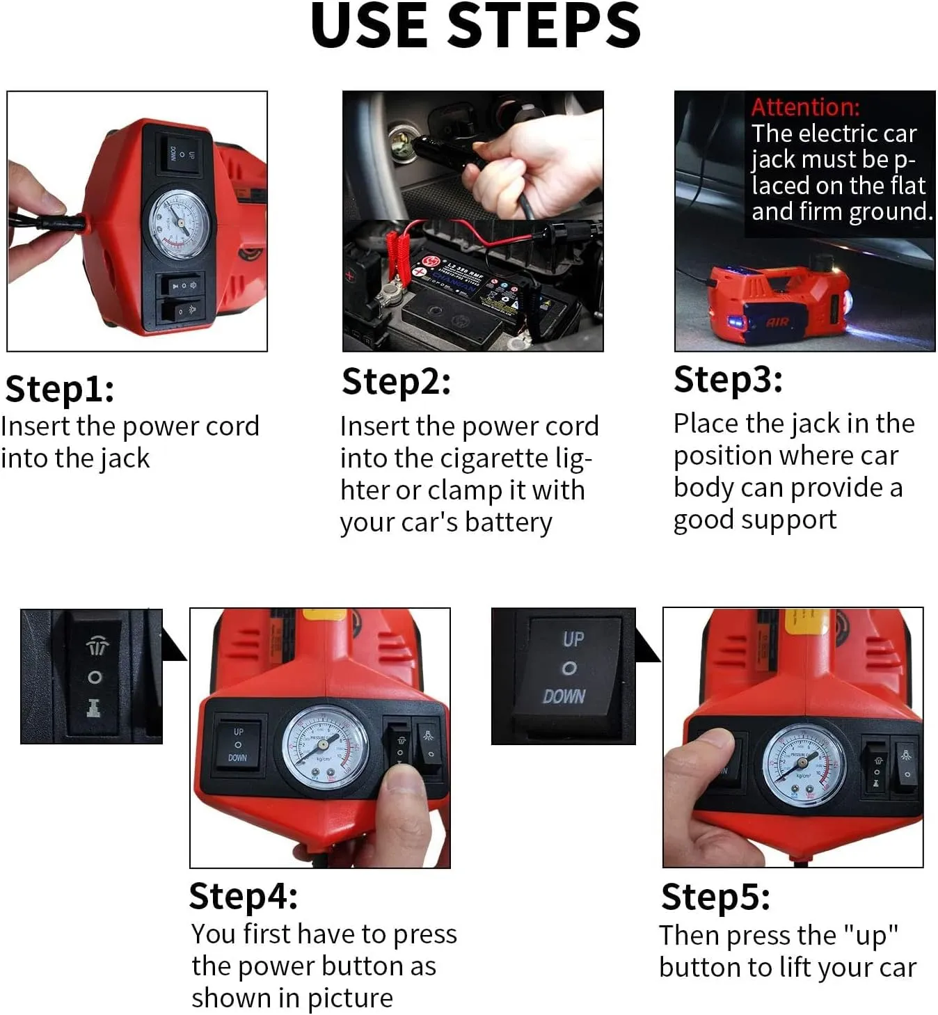 ROGTZ Electric Hydraulic Car Jack Kit 5Ton 12V with Tire Air Pump and LED Light,Car Lift Floor Jacks for SUV Tire Replacement (Jack Only, Red)