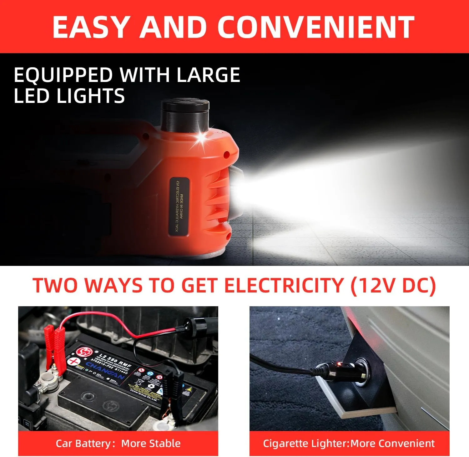 ROGTZ Electric Hydraulic Car Jack Kit 5Ton 12V with Tire Air Pump and LED Light,Car Lift Floor Jacks for SUV Tire Replacement (Jack Only, Red)