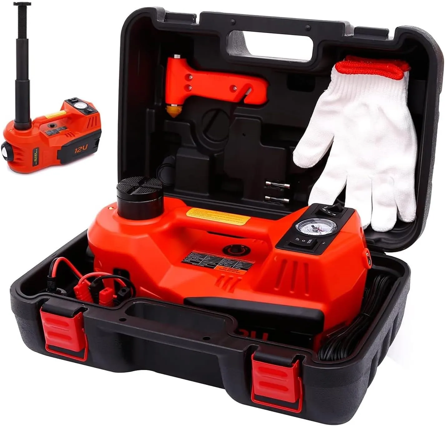 ROGTZ Electric Hydraulic Car Jack Kit 5Ton 12V with Tire Air Pump and LED Light,Car Lift Floor Jacks for SUV Tire Replacement (Jack Only, Red)