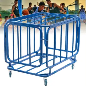 Rolling Ball Cart with Wheels, Metal Basketball Storage Bin Rack for Organize Footballs Volleyball Tennis Balls, Heavy Duty Folding Cage for School Kindergarten,90x80x90cm