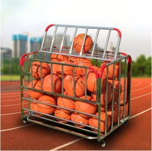 Rolling Sports Ball Storage Cart, Lockable Heavy Duty Ball Locker Cage, Rolling Storage Cart for School Gym Equipment, Indoor Outdoor Use, Durable Design