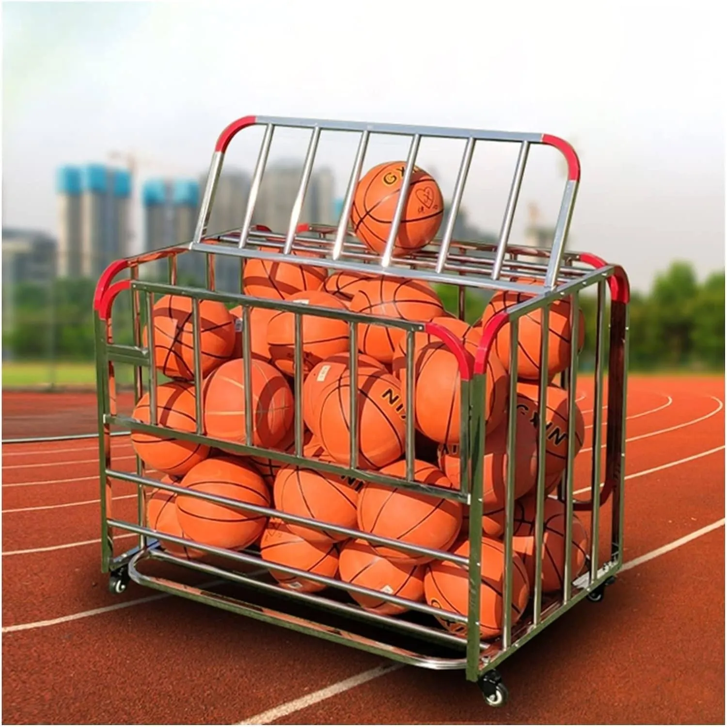 Rolling Sports Ball Storage Cart, Lockable Heavy Duty Ball Locker Cage, Rolling Storage Cart for School Gym Equipment, Indoor Outdoor Use, Durable Design