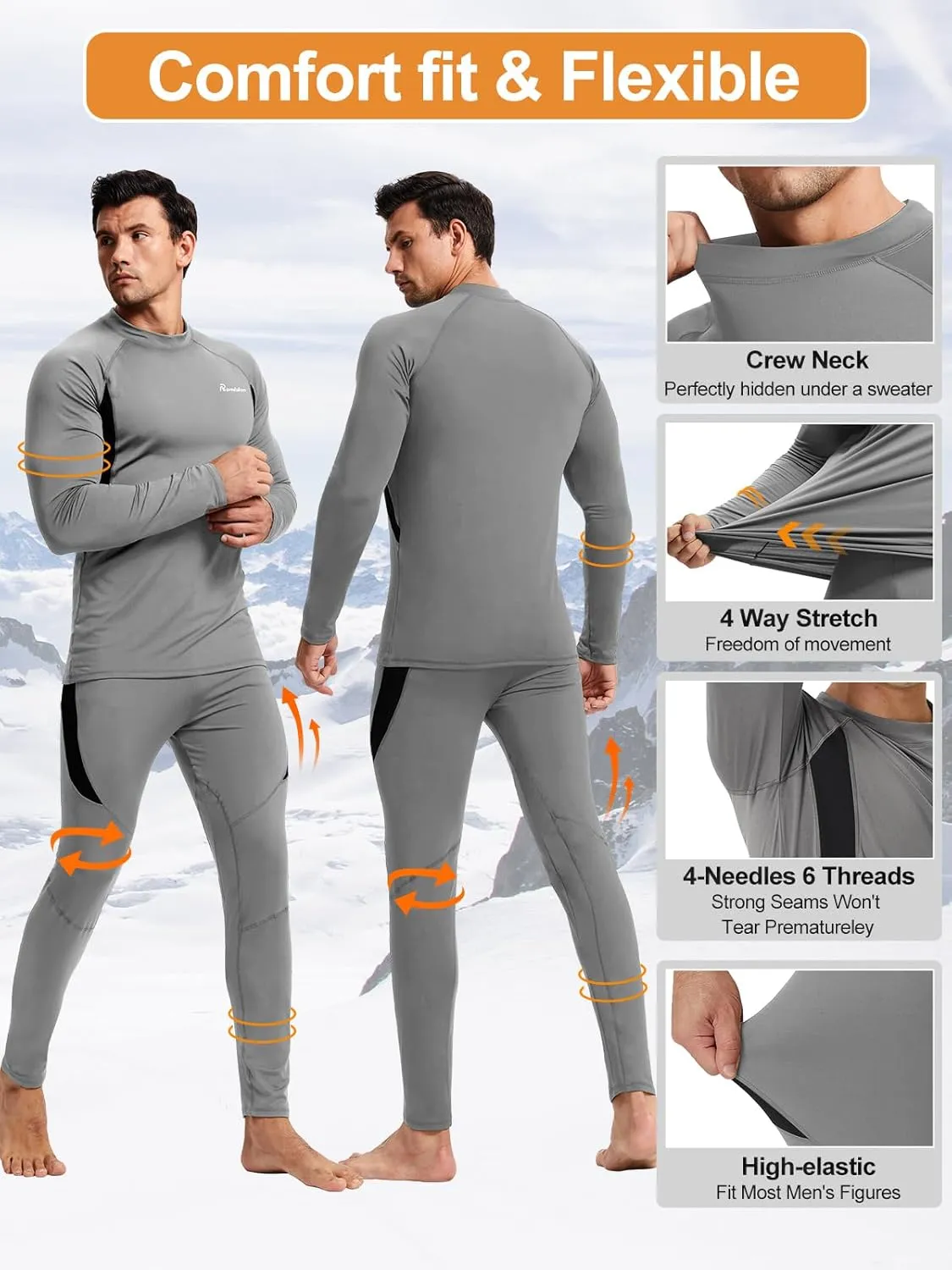 romision Thermal Underwear for Men Long Johns Fleece Lined Hunting Gear Bottom Top Set Base Layer for Cold Weather Gift