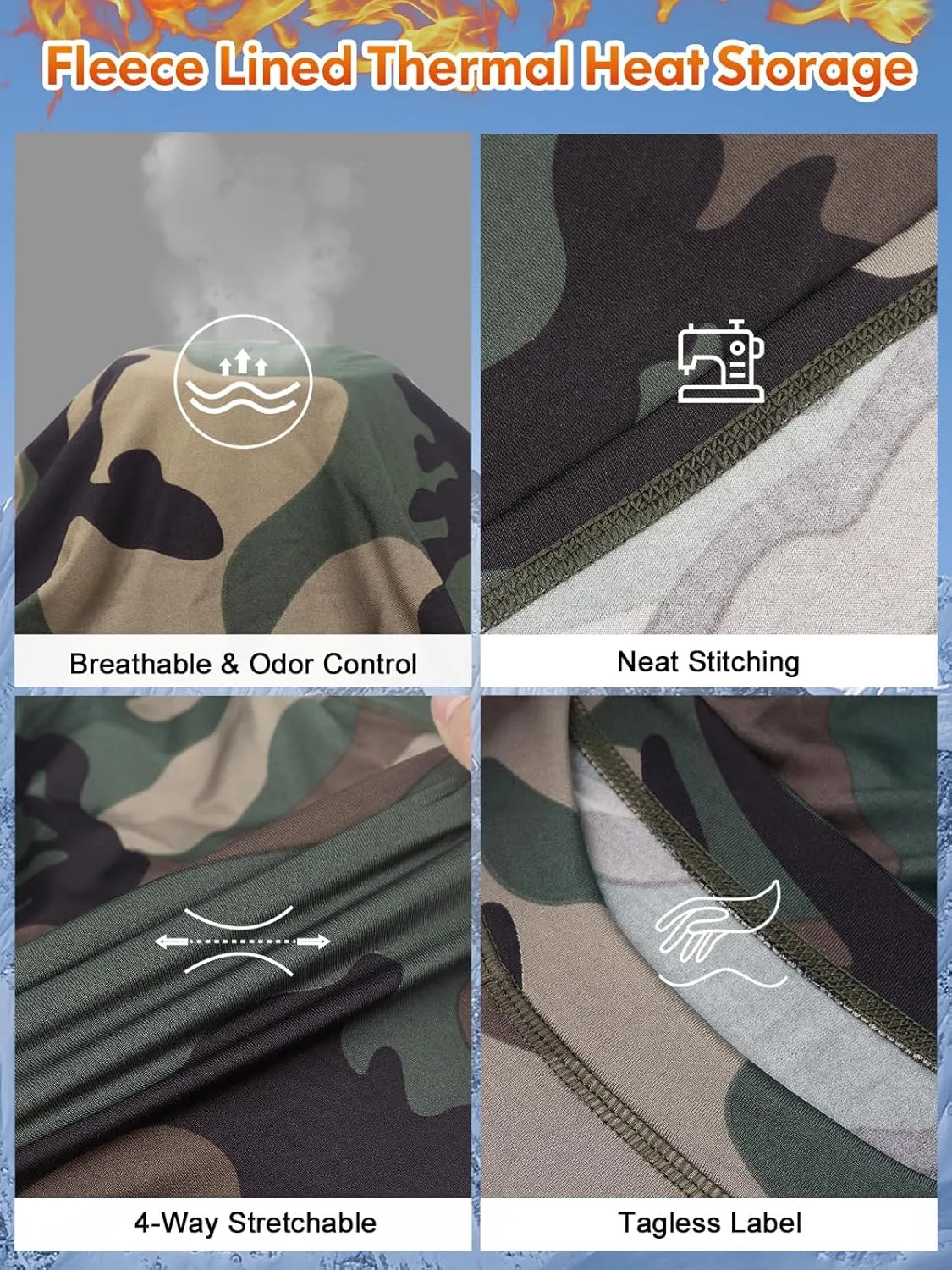 romision Thermal Underwear for Men Long Johns Fleece Lined Hunting Gear Bottom Top Set Base Layer for Cold Weather Gift