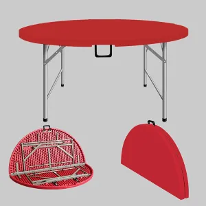 Round Folding Table, Folding Picnic Table for Outdoor with Handle, Portable Outdoor Table with Metal Bracket, 300Kg Load Bearing, Camping Accessories for Home Picnic BBQ Garden(Rojo,120x74cm/47x29in)