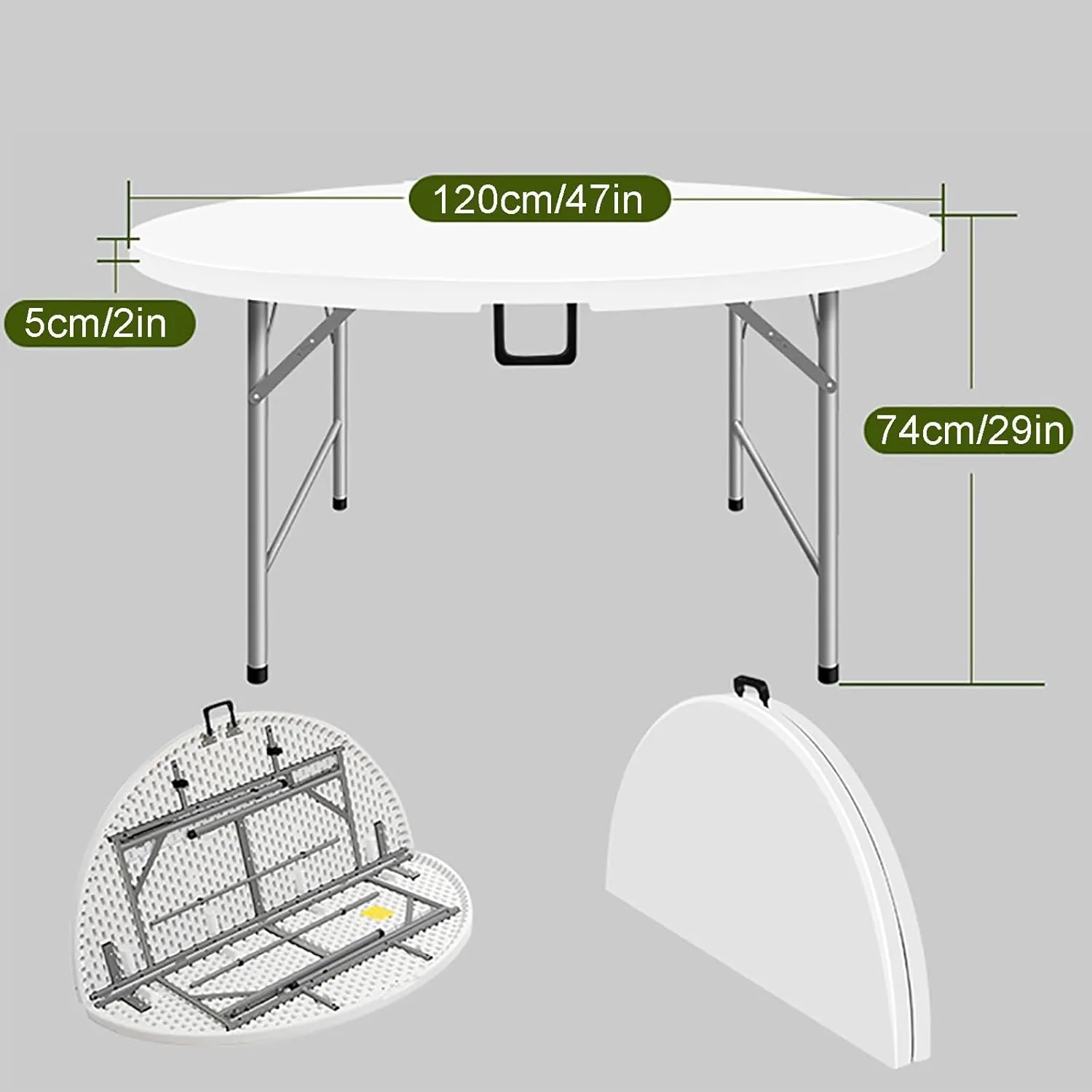 Round Folding Table, Folding Picnic Table for Outdoor with Handle, Portable Outdoor Table with Metal Bracket, 300Kg Load Bearing, Camping Accessories for Home Picnic BBQ Garden(Rojo,120x74cm/47x29in)