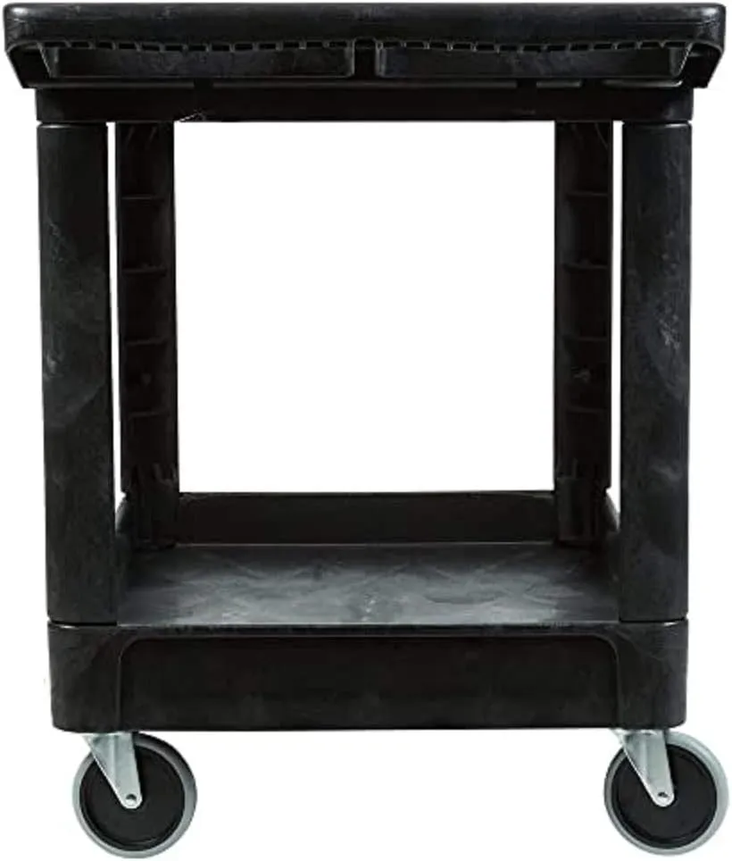 Rubbermaid Commercial Products 2-Shelf Utility/Service Cart, Medium, Black, Lipped Shelves, Ergonomic Handle, 500 lbs. Capacity, for Warehouse/Garage/Cleaning/Manufacturing