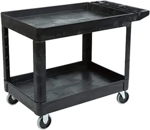 Rubbermaid Commercial Products 2-Shelf Utility/Service Cart, Medium, Black, Lipped Shelves, Ergonomic Handle, 500 lbs. Capacity, for Warehouse/Garage/Cleaning/Manufacturing