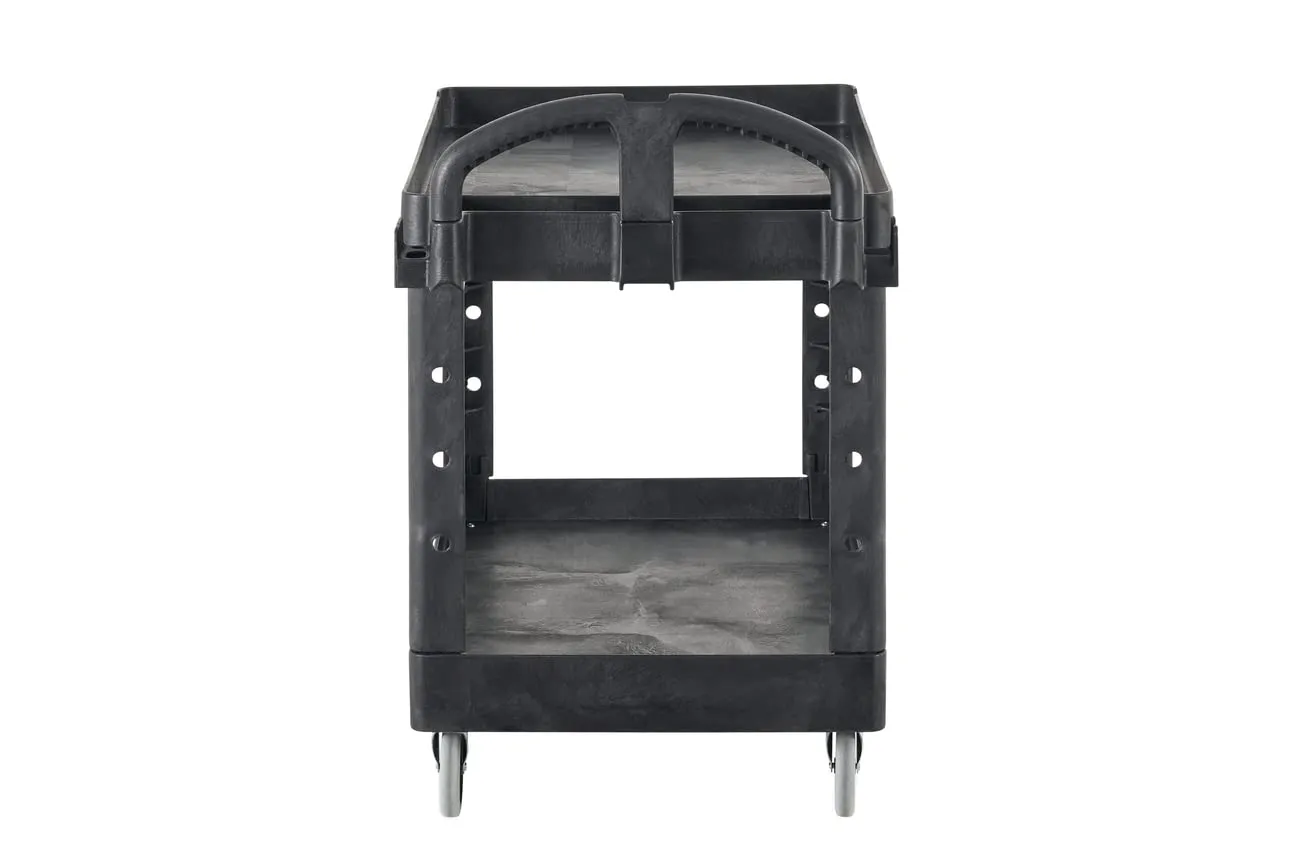 Rubbermaid Commercial Products 2-Shelf Utility/Service Cart, Medium, Black, Lipped Shelves, Ergonomic Handle, 500 Lbs Capacity, forfor Warehouse/Garage/Cleaning/Manufacturing