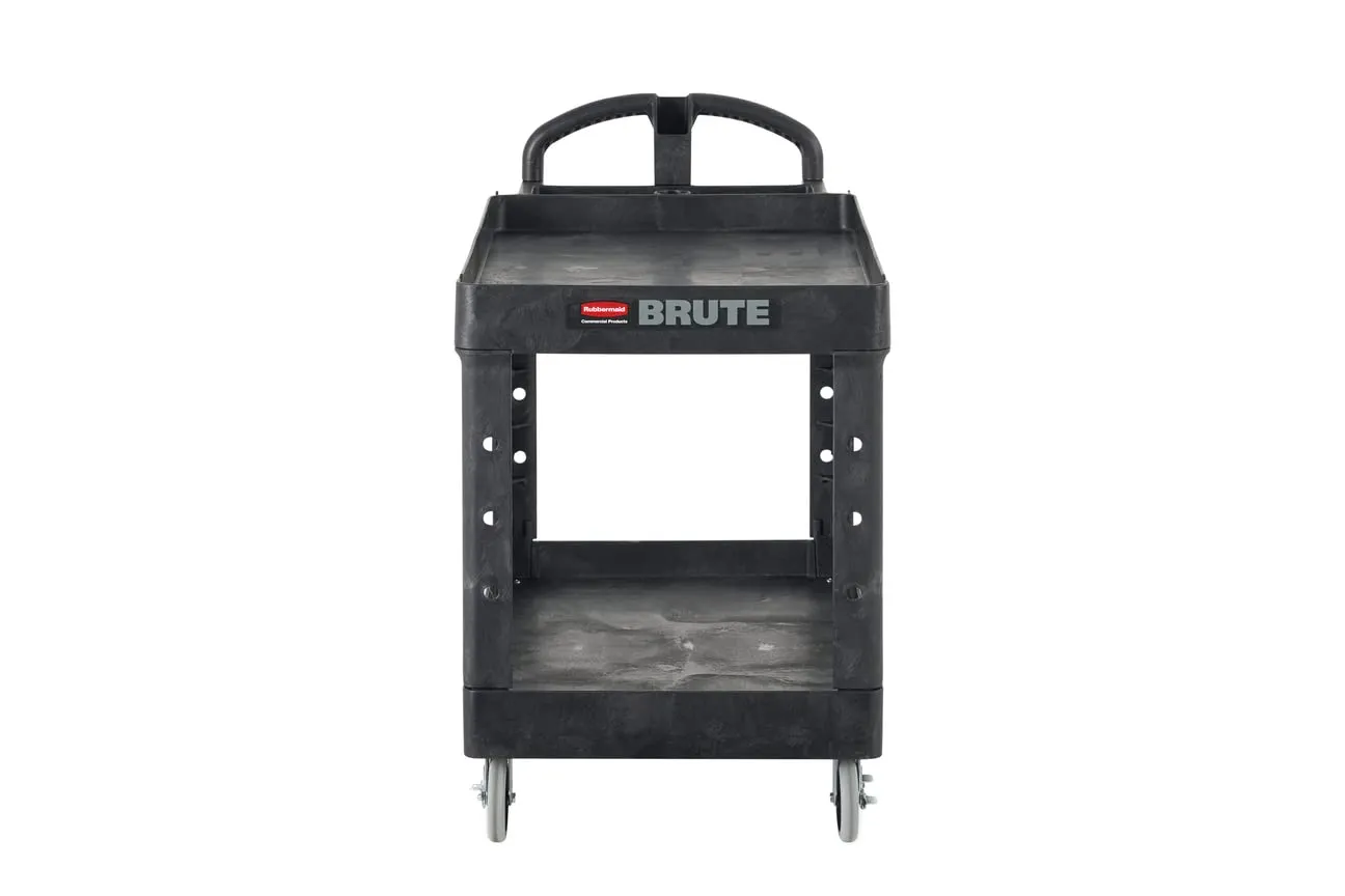Rubbermaid Commercial Products 2-Shelf Utility/Service Cart, Medium, Black, Lipped Shelves, Ergonomic Handle, 500 Lbs Capacity, forfor Warehouse/Garage/Cleaning/Manufacturing