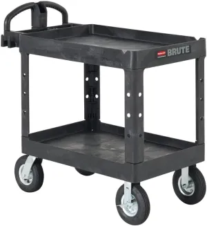 Rubbermaid Commercial Products 2-Shelf Utility/Service Cart Medium Lipped Shelves Ergonomic Handle Pneumatic Casters 500 lbs. Capacity for Warehouse/Garage/Cleaning/Manufacturing (FG452010BLA)