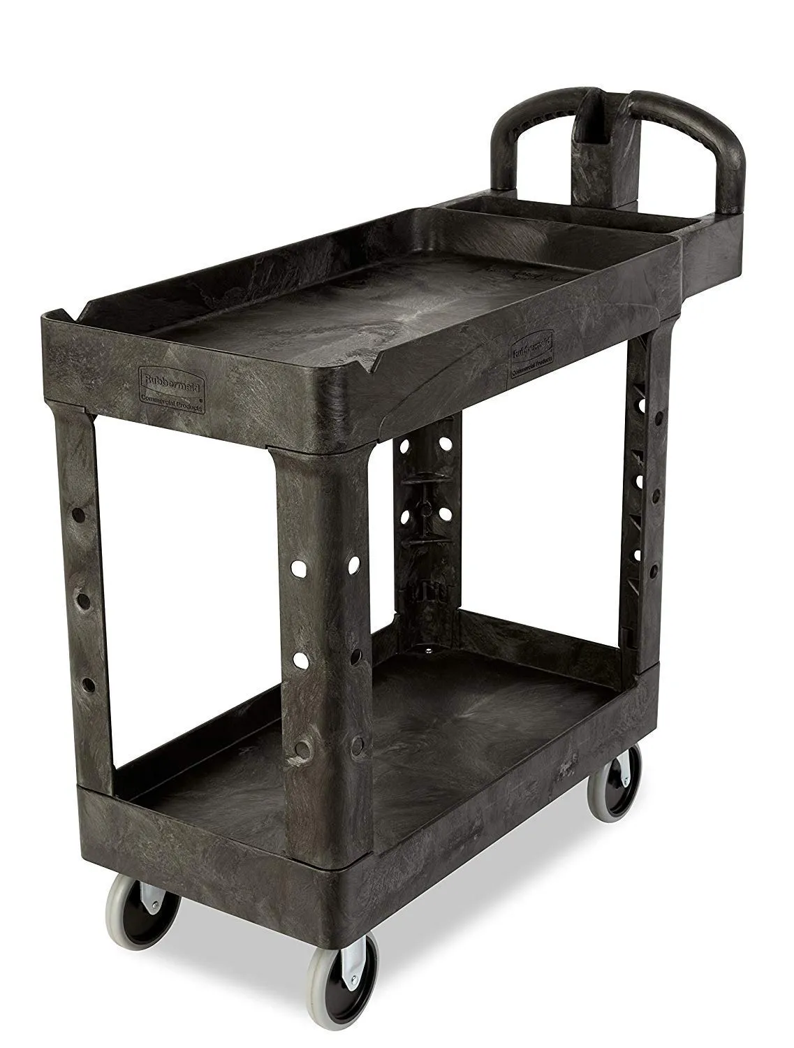 Rubbermaid Commercial Products 2-Shelf Utility/Service Cart Small Lipped Shelves Ergonomic Handle 500 lbs. Capacity for Warehouse/Garage/Cleaning/Manufacturing