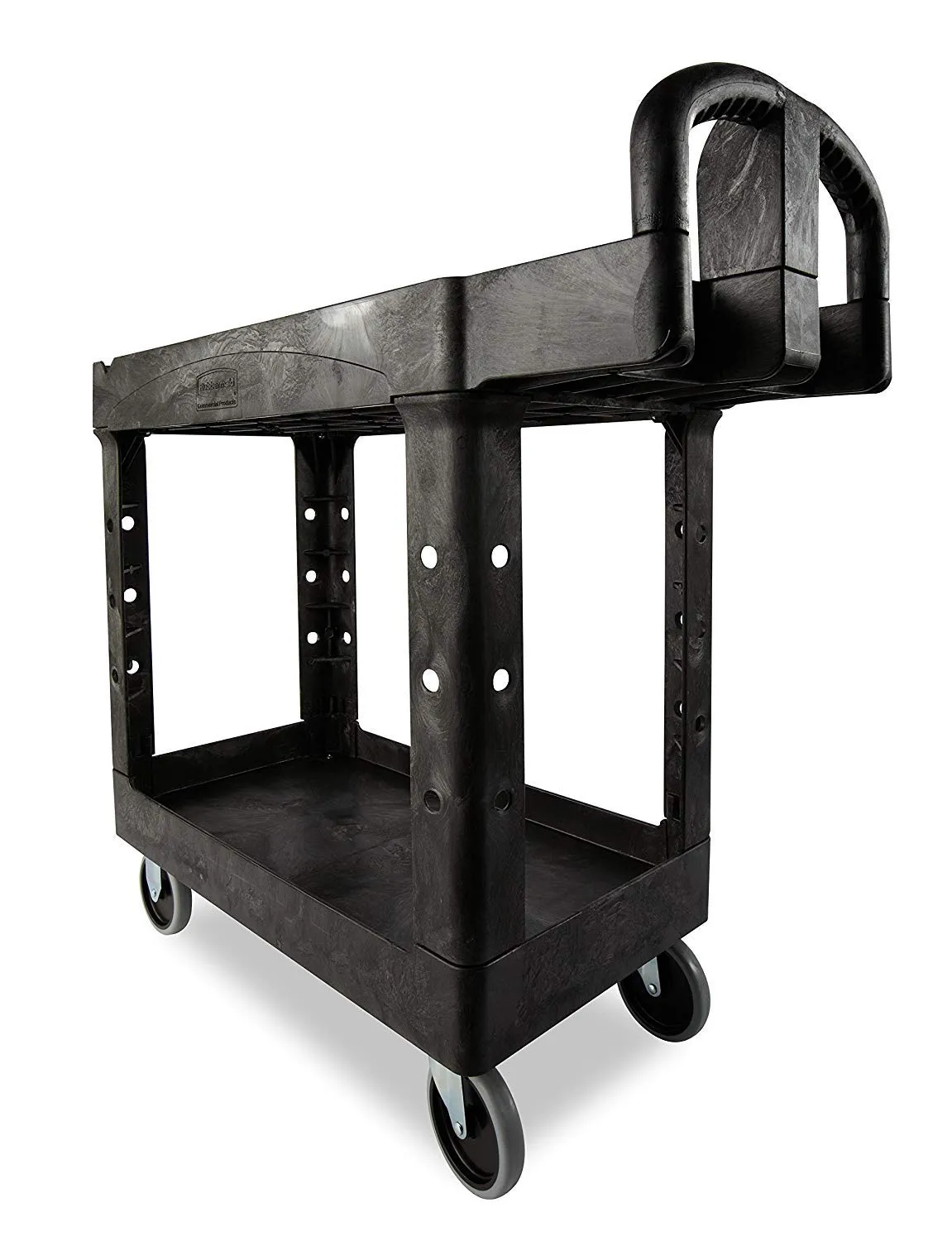 Rubbermaid Commercial Products 2-Shelf Utility/Service Cart Small Lipped Shelves Ergonomic Handle 500 lbs. Capacity for Warehouse/Garage/Cleaning/Manufacturing