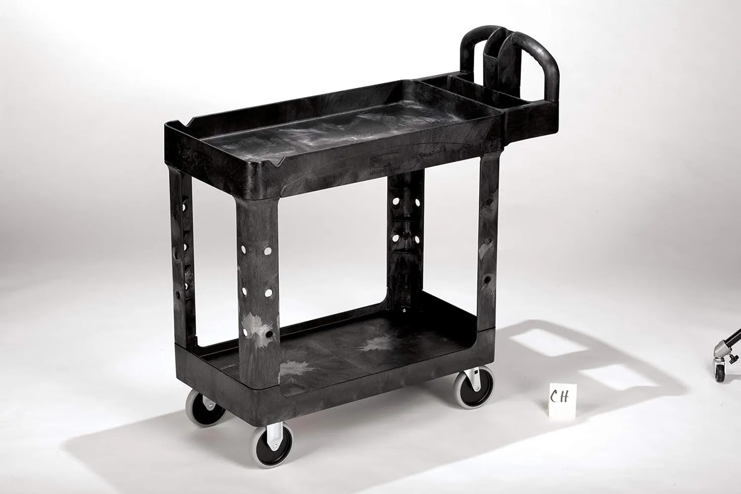 Rubbermaid Commercial Products 2-Shelf Utility/Service Cart Small Lipped Shelves Ergonomic Handle 500 lbs. Capacity for Warehouse/Garage/Cleaning/Manufacturing