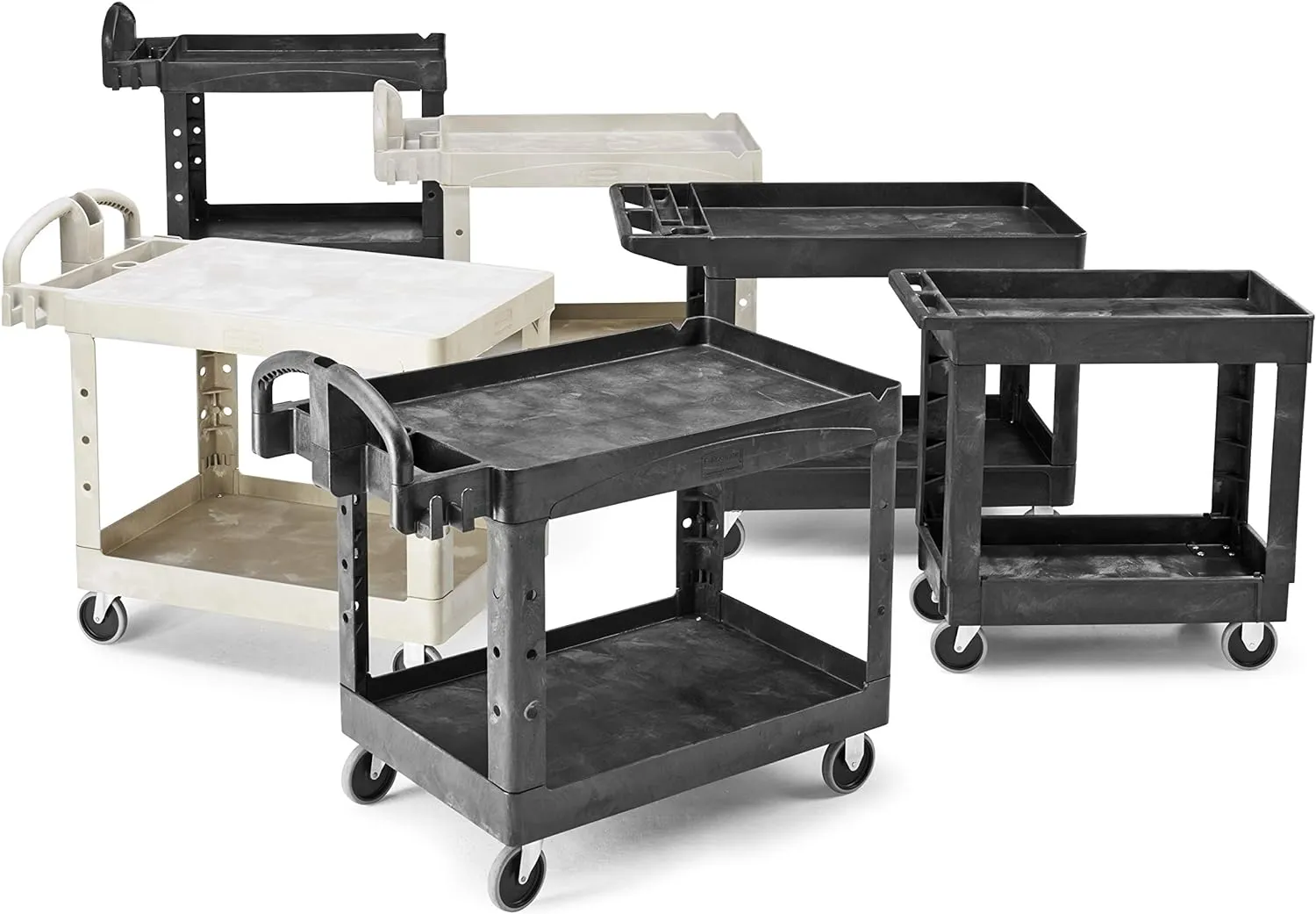 Rubbermaid Commercial Products 2-Shelf Utility/Service Cart, Small, Lipped Shelves, Storage Handle, 500 lbs. Capacity, for Warehouse/Garage/Cleaning/Manufacturing