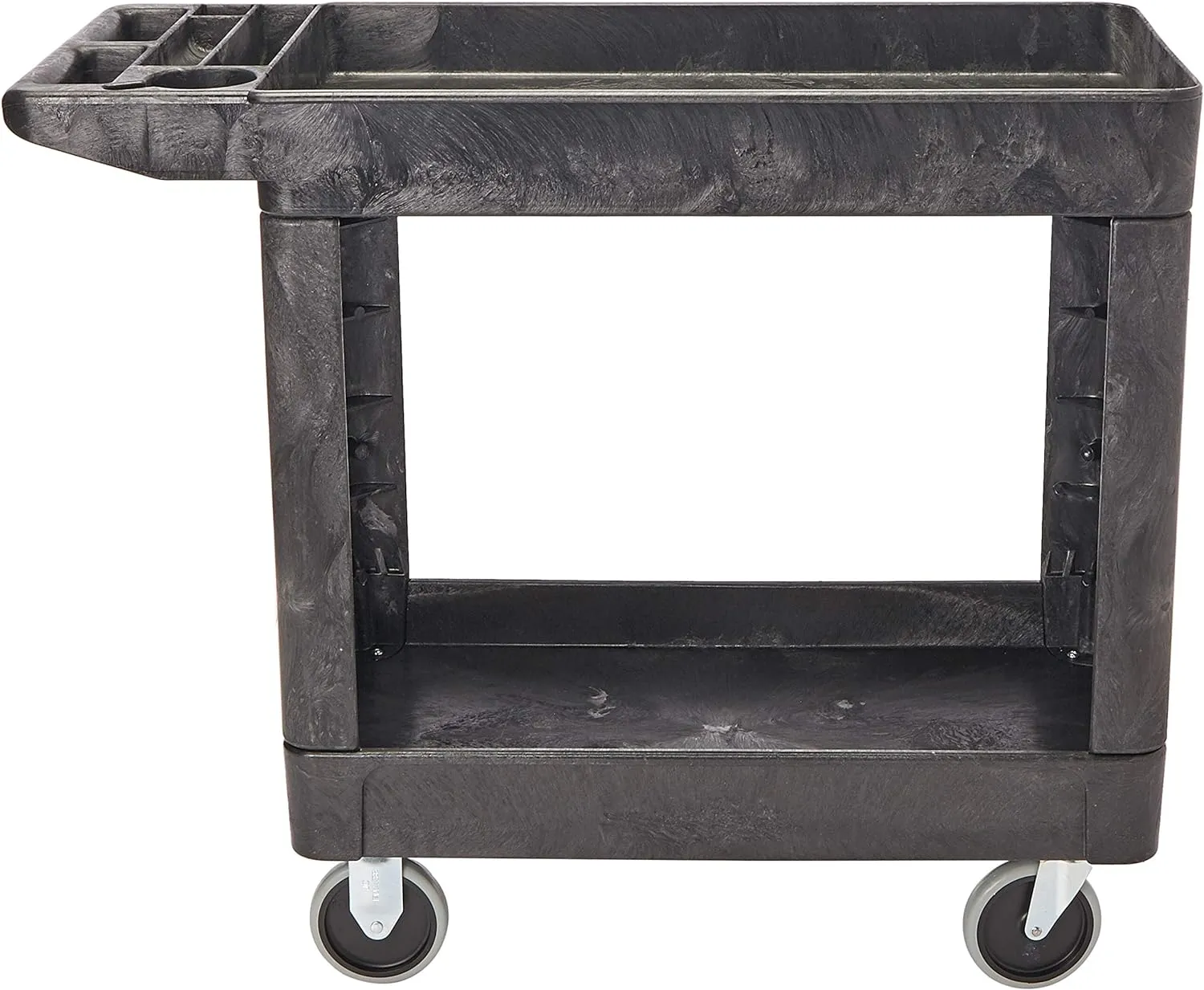 Rubbermaid Commercial Products 2-Shelf Utility/Service Cart, Small, Lipped Shelves, Storage Handle, 500 lbs. Capacity, for Warehouse/Garage/Cleaning/Manufacturing