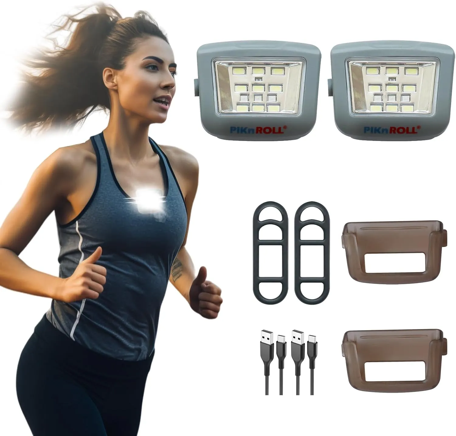 Running Lights, Waterproof LED Clip-On Light, 300 Lumens, USB Rechargeable, Suitable for Hiking, Running, Biking, Walking Dog, Car Repair, Emergency