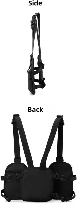 Running Vest Backpack for Men, Chest Front Pack Pouch, Cycling Vest, Hiking Trail Hip-Hop Style (US, Alpha, One Size, Regular, Regular, Black)