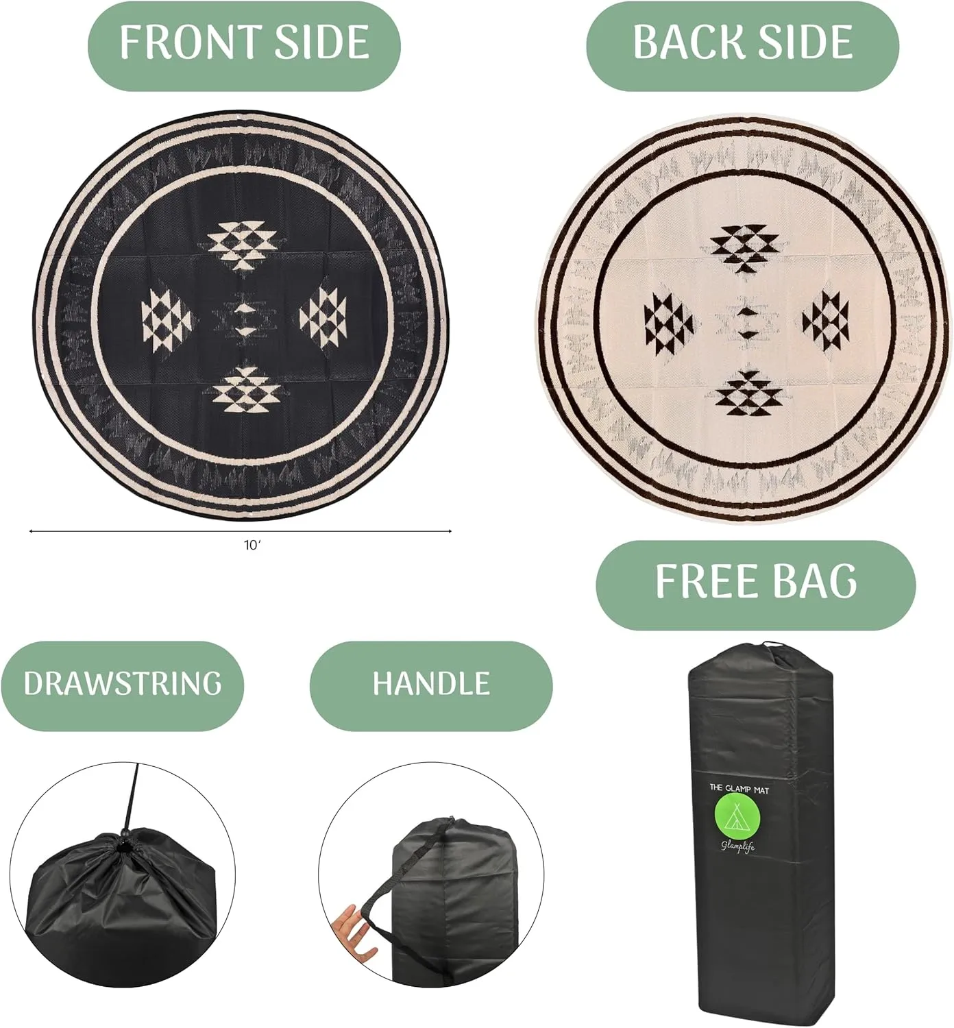 RV Round mat - Recycled Reversible Waterproof RV Rug