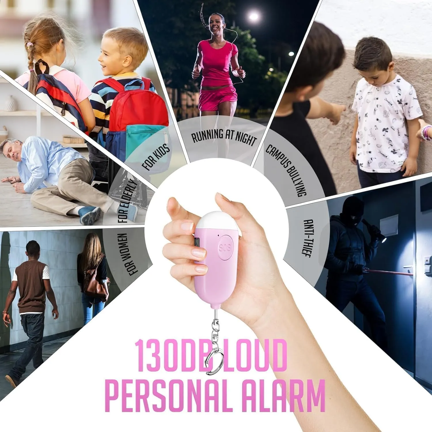 Safesound Personal Alarm Siren Song 3 Pack - 130dB Self Defense Alarm Keychain Emergency LED Flashlight with USB Rechargerable - Security Personal Protection Devices for Women Girl Kid Elderly