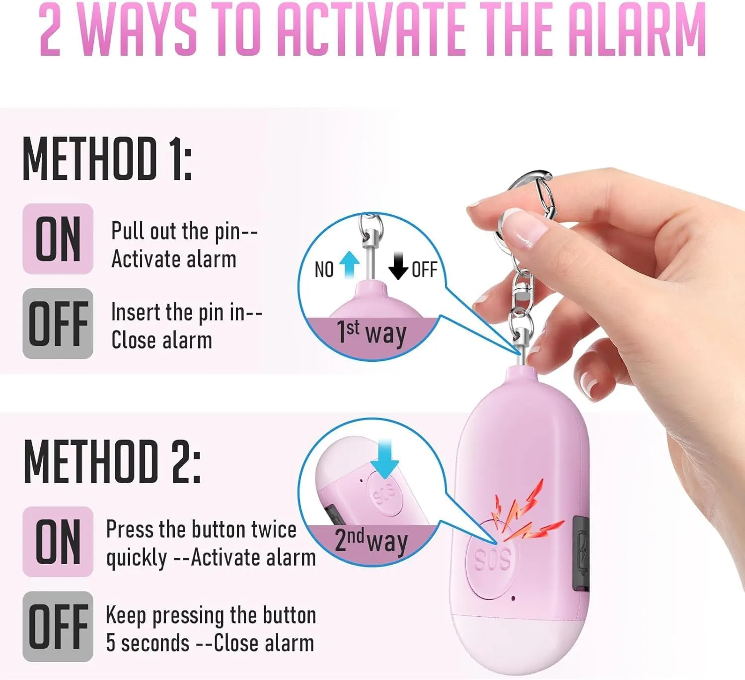 Safesound Personal Alarm Siren Song 3 Pack - 130dB Self Defense Alarm Keychain Emergency LED Flashlight with USB Rechargerable - Security Personal Protection Devices for Women Girl Kid Elderly