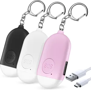 Safesound Personal Alarm Siren Song 3 Pack - 130dB Self Defense Alarm Keychain Emergency LED Flashlight with USB Rechargerable - Security Personal Protection Devices for Women Girl Kid Elderly