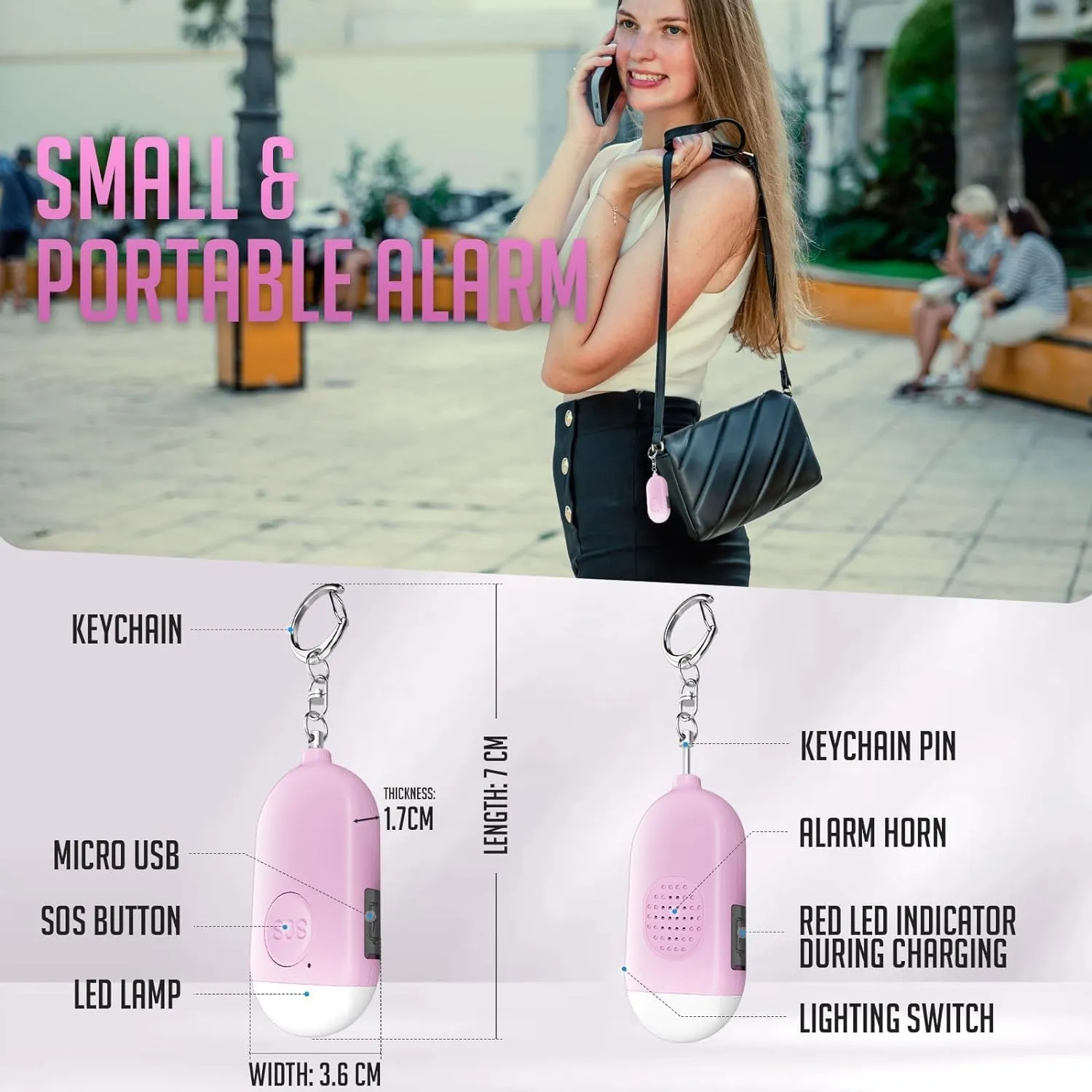Safesound Personal Alarm Siren Song 3 Pack - 130dB Self Defense Alarm Keychain Emergency LED Flashlight with USB Rechargerable - Security Personal Protection Devices for Women Girl Kid Elderly