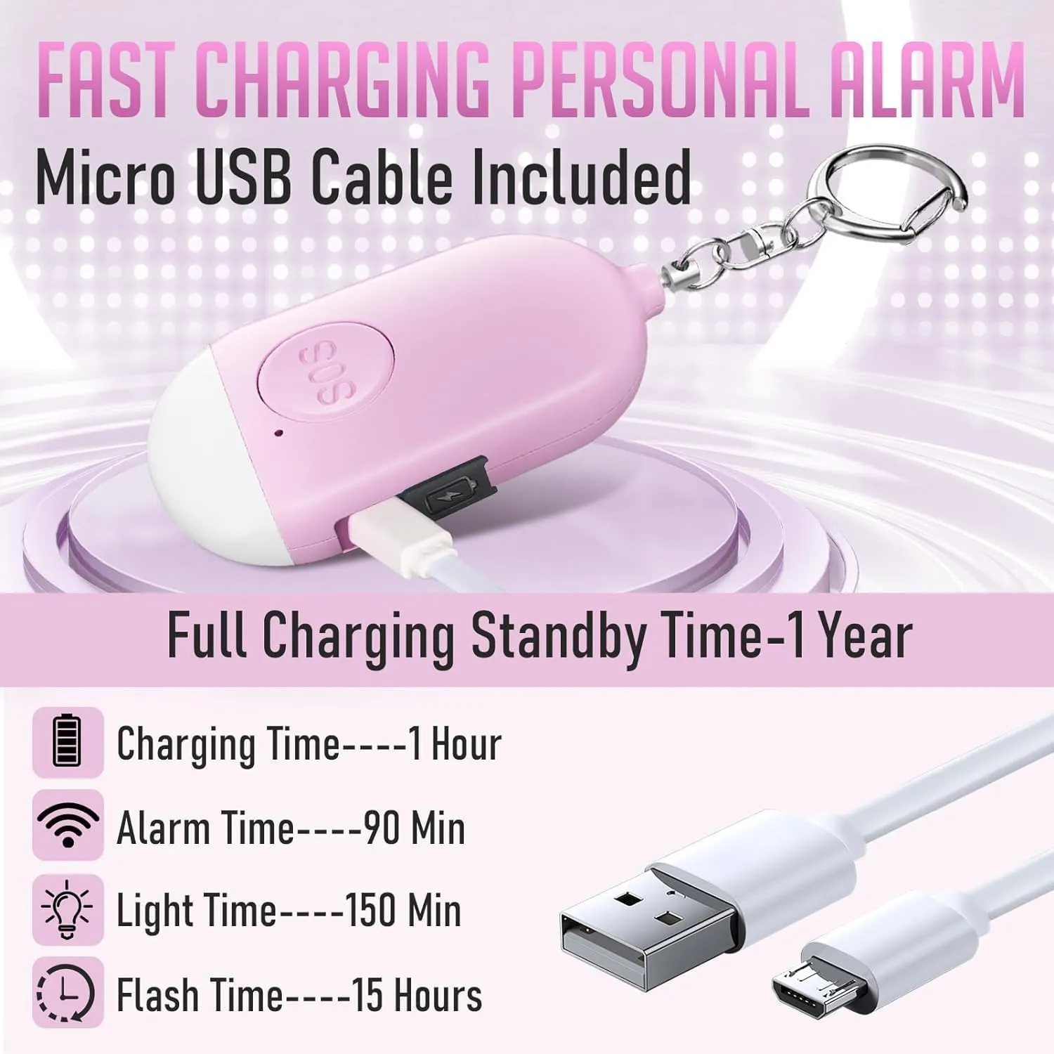 Safesound Personal Alarm Siren Song 3 Pack - 130dB Self Defense Alarm Keychain Emergency LED Flashlight with USB Rechargerable - Security Personal Protection Devices for Women Girl Kid Elderly