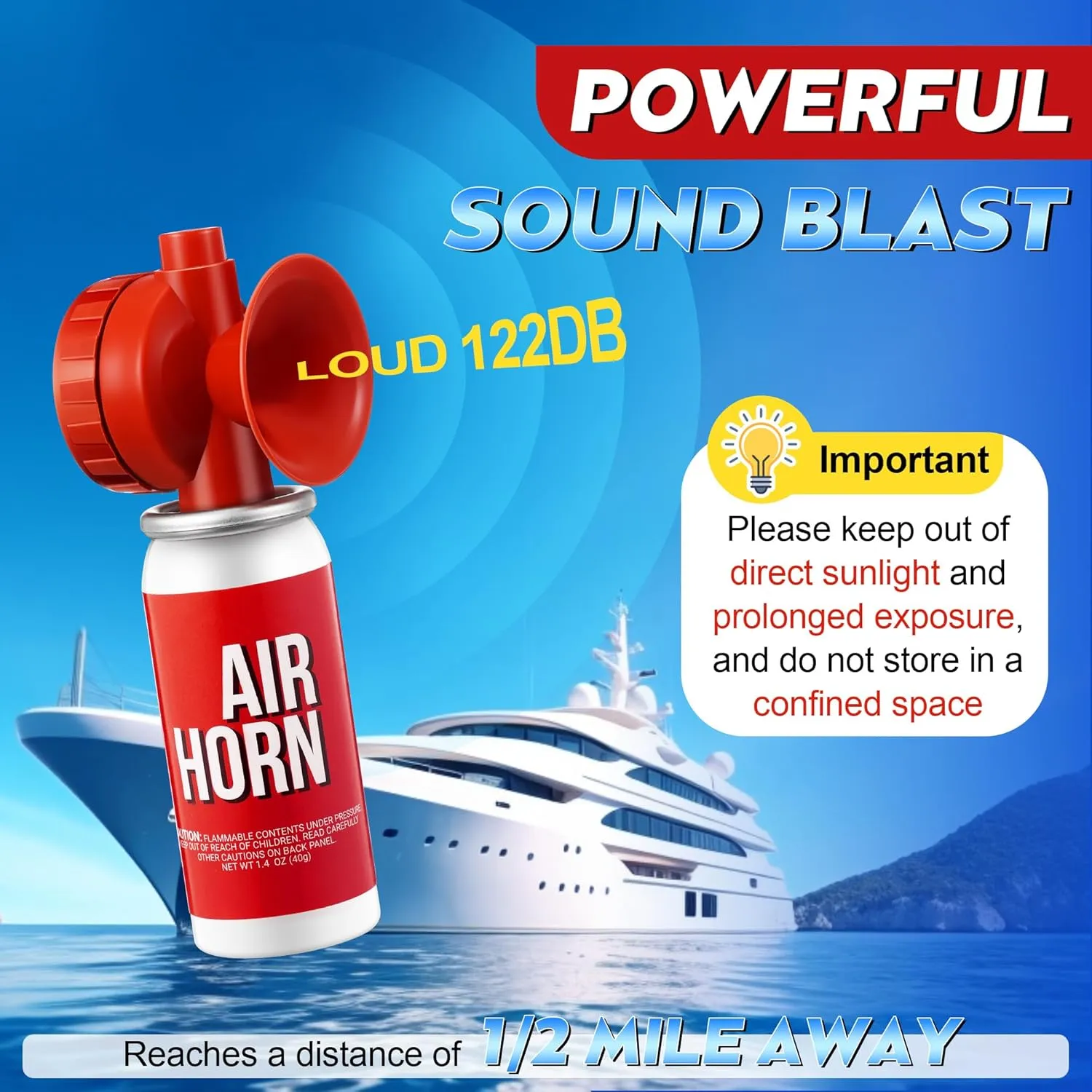 Saillong 1.4oz Boat Air Horn for Safety, Loud Marine Air Horns Can, Mini Small Blow Fog Bear Air Horn, Emergency Use for Sporting Events, Boat, Animal Alarm