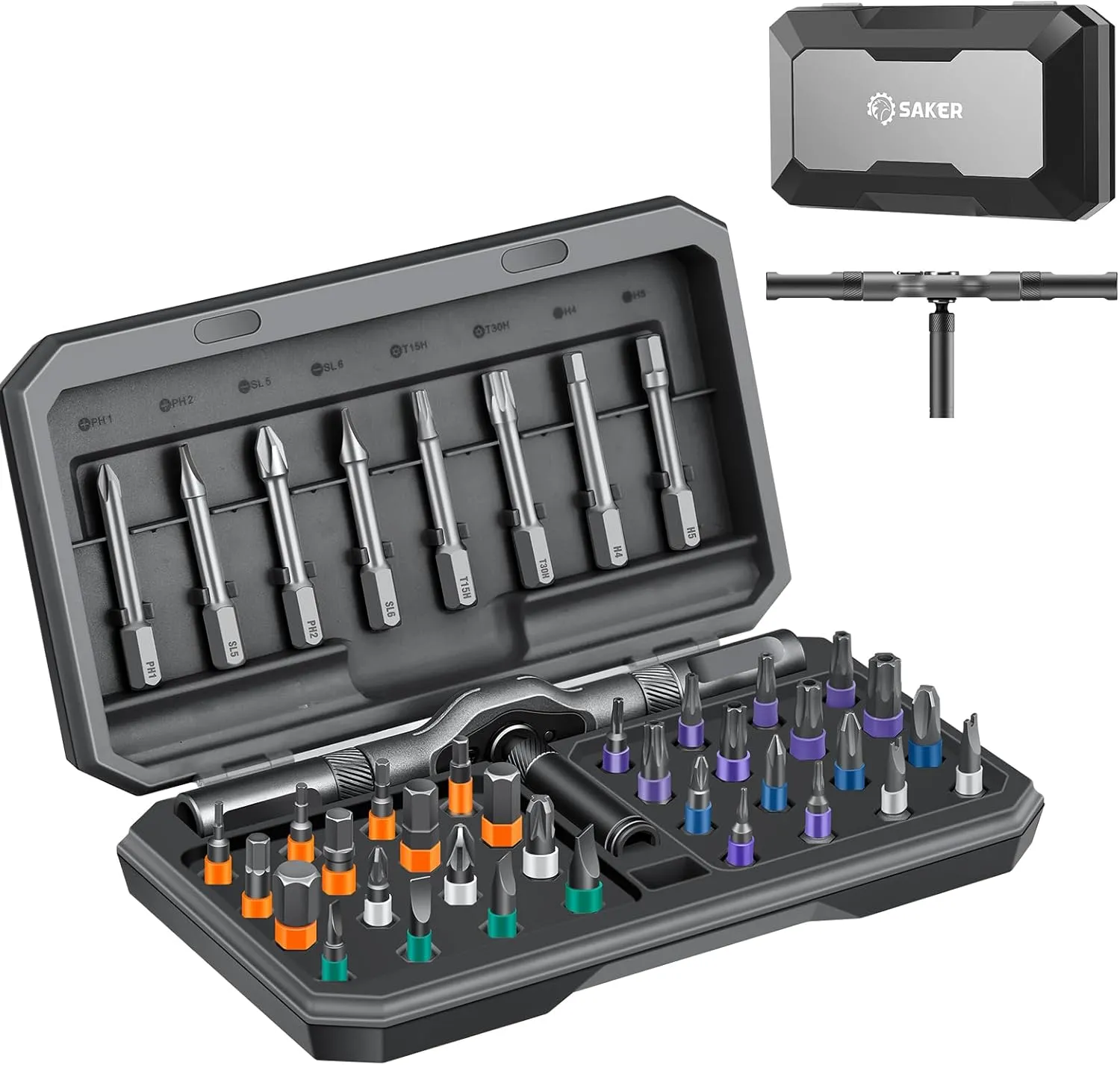 Saker 42 in 1 Screwdriver Set,Multi Bit Magnetic Screwdriver Set with Storage Case Suitable for Father's Day Gifts for Men Furniture,Computer,Bicycle and DIY Free Combination Grey