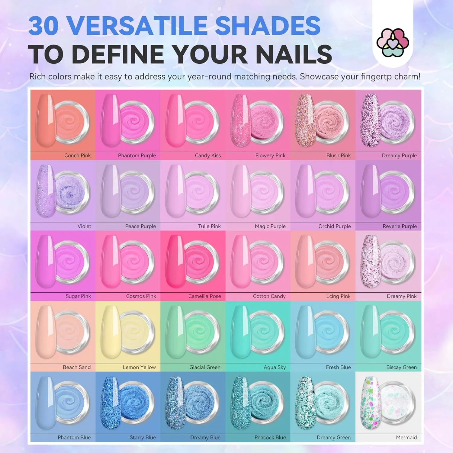 SAVILAND Dip Powder Nail Kit with Drill: 30 Colors Mermaid Dip Nails Powder Starter Kit Dip Powder Liquid Set Dip Base & Top Activator Brush Saver All-in-1 Dip Nail Kit French Nail Art Manicure Salon