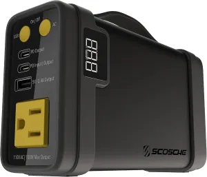 Scosche PBPi-SP 118Wh Lithium-Ion Backup Battery Pack, 32000mAh Power Bank Station, Portable Generator with Dual USB-C Ports, USB-A Port and 100W AC Outlet for Camping, Home, Phone and Laptop Charger
