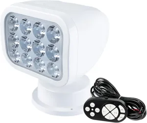 SEAFLO 360° Rotating Remote Control LED Searchlight, 10-30V, Auto-Reset, IP66 Waterproof, Marine Spotlight for Boats, Truck, Vehicles, CE & Rohs Certified (Wired Remote/White/White Light 5500K)