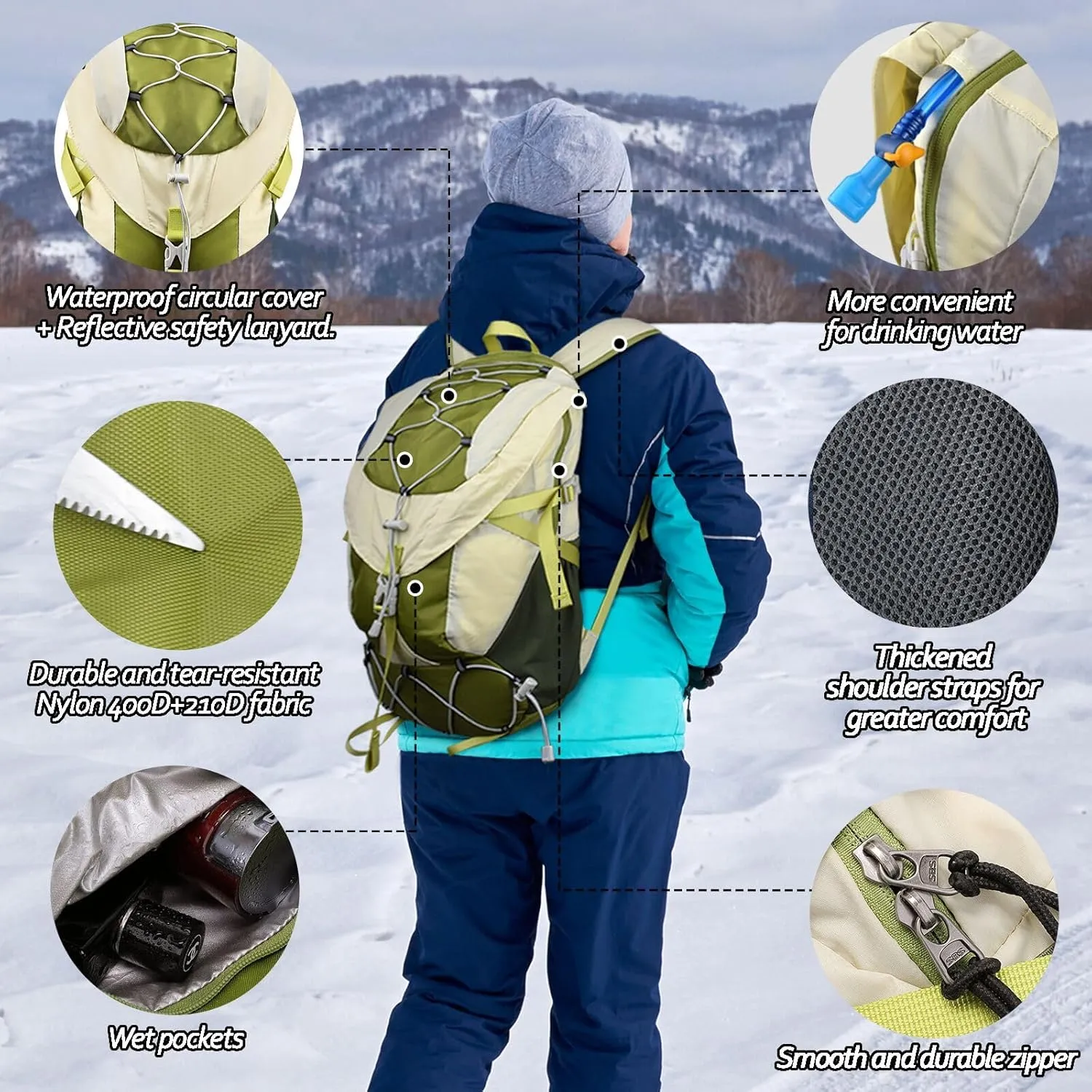 Seektop 20L Waterproof Hiking Backpack - Lightweight Daypack with 8 Pockets & Wet-Dry Compartment for Women Men Outdoor Adventures