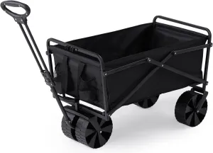 Seina 150 Pound Capacity Heavy Duty Steel Frame Collapsible Folding Outdoor Portable Utility Cart Wagon with All Terrain Plastic Wheels, Black