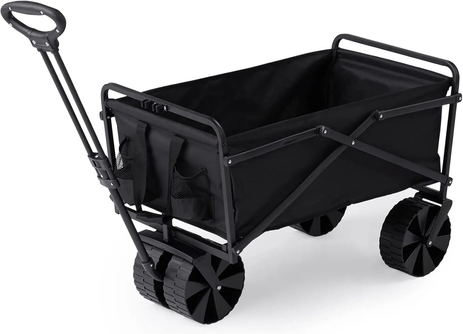 Seina 150 Pound Capacity Heavy Duty Steel Frame Collapsible Folding Outdoor Portable Utility Cart Wagon with All Terrain Plastic Wheels, Black