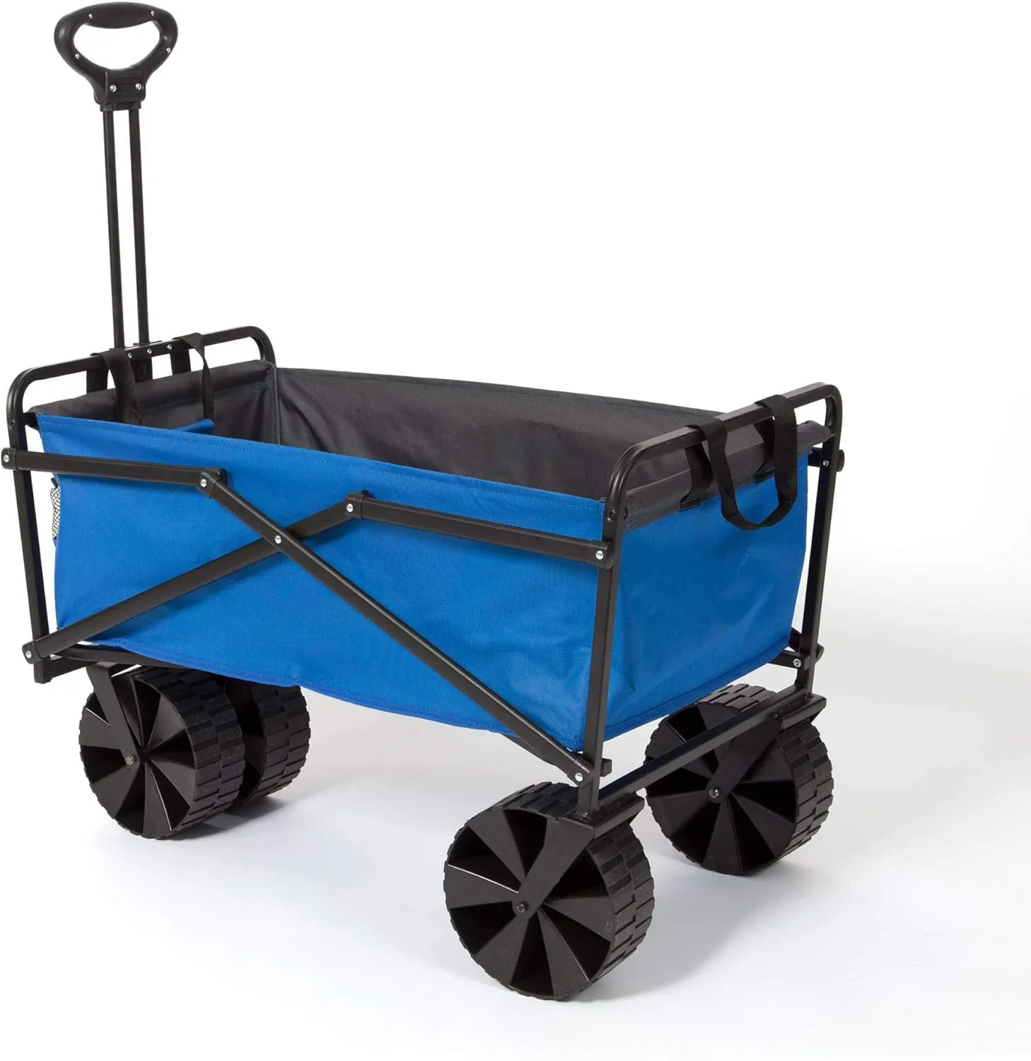 Seina 150 Pound Capacity Heavy Duty Steel Frame Collapsible Folding Outdoor Portable Utility Cart Wagon with All Terrain Plastic Wheels, Blue/Gray