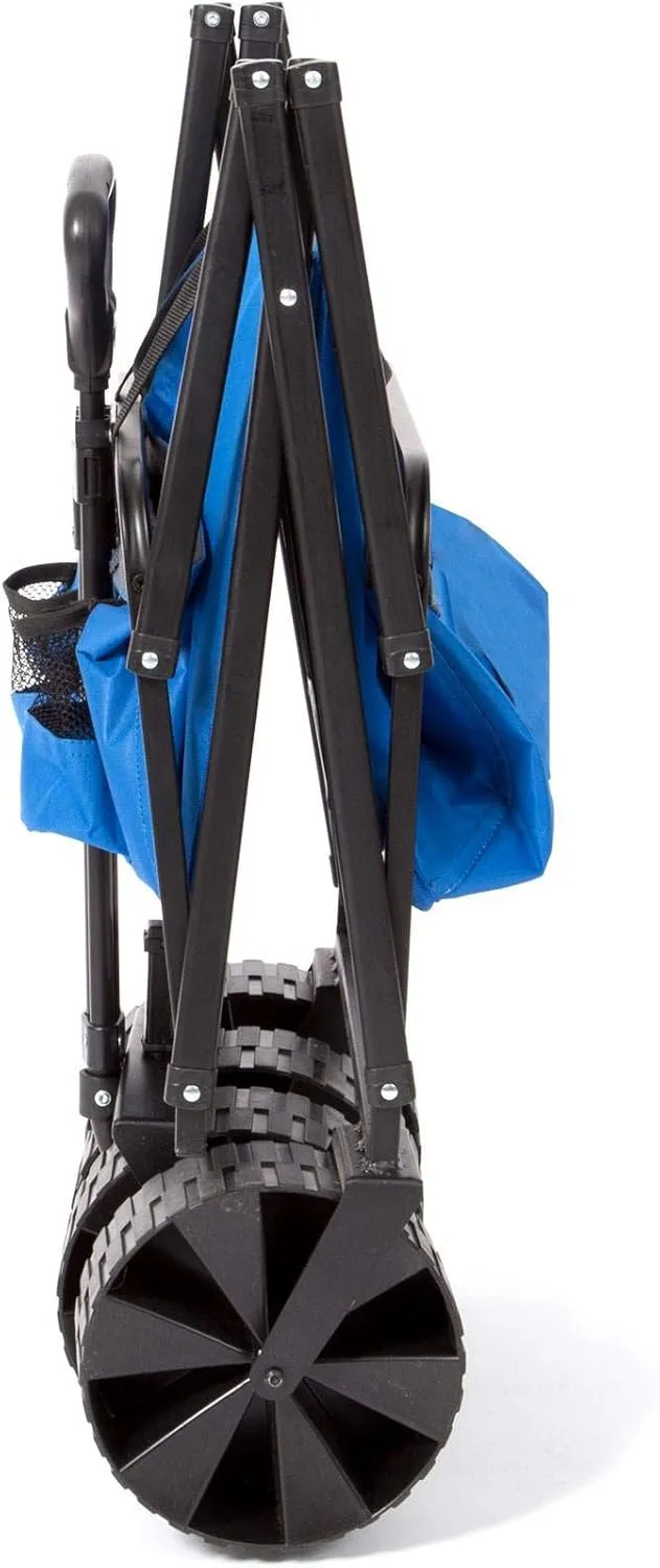Seina 150 Pound Capacity Heavy Duty Steel Frame Collapsible Folding Outdoor Portable Utility Cart Wagon with All Terrain Plastic Wheels, Blue/Gray