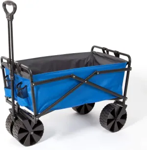 Seina 150 Pound Capacity Heavy Duty Steel Frame Collapsible Folding Outdoor Portable Utility Cart Wagon with All Terrain Plastic Wheels, Blue/Gray