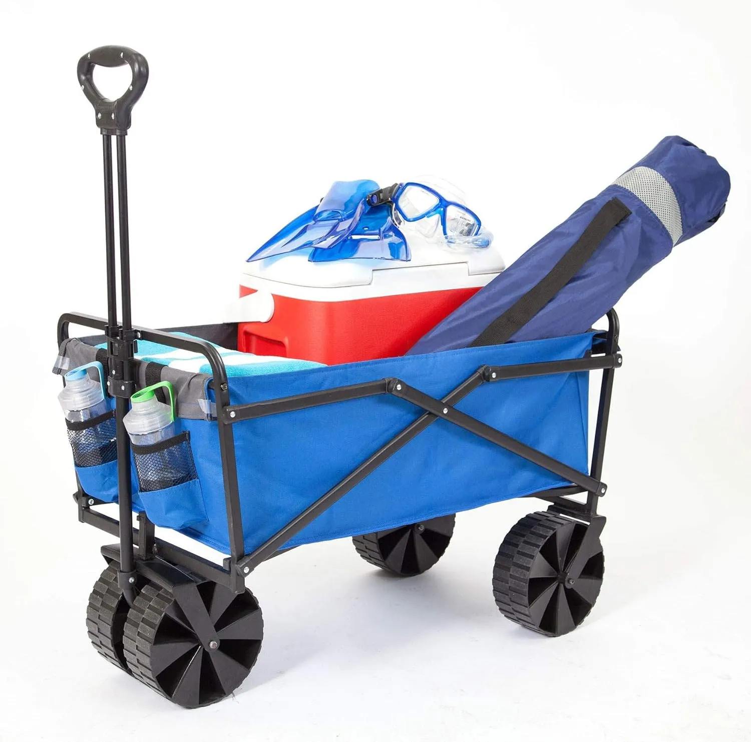 Seina 150 Pound Capacity Heavy Duty Steel Frame Collapsible Folding Outdoor Portable Utility Cart Wagon with All Terrain Plastic Wheels, Blue/Gray