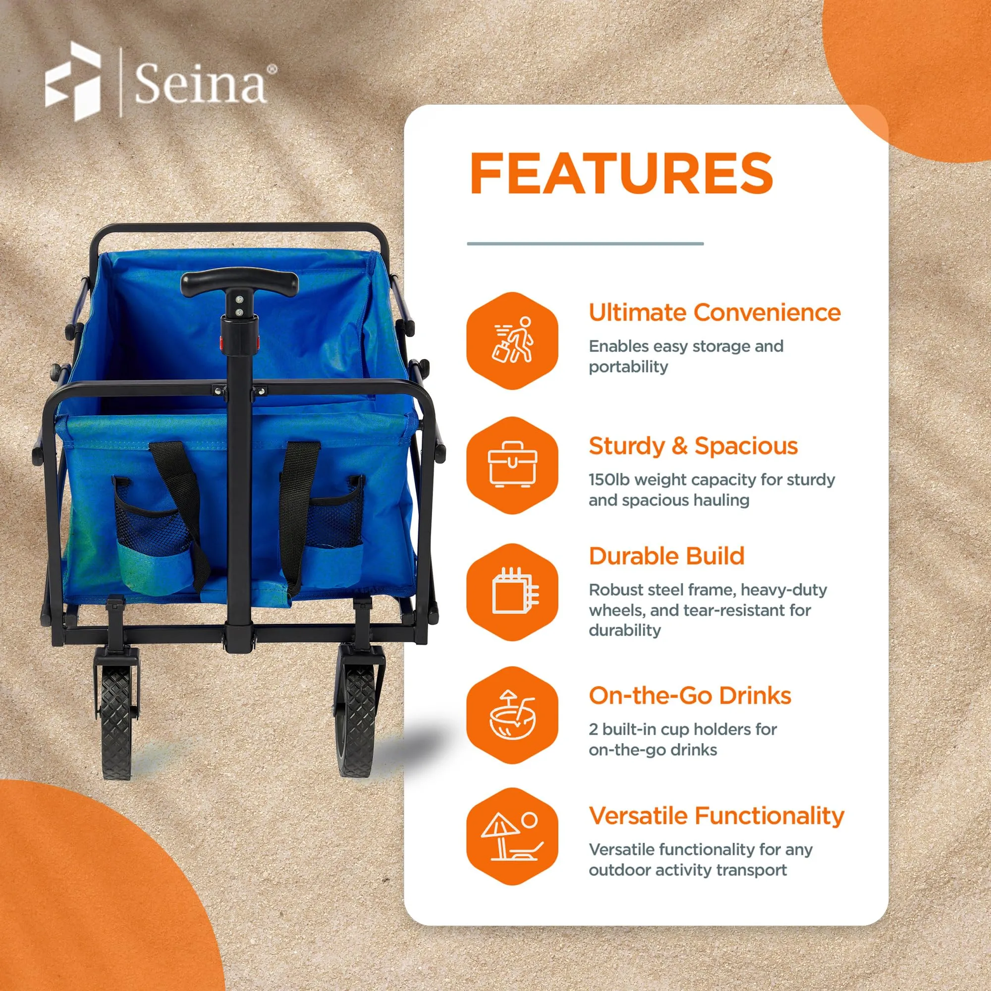 Seina Compact Folding 150-Pound Capacity Utility Cart, Royal Blue