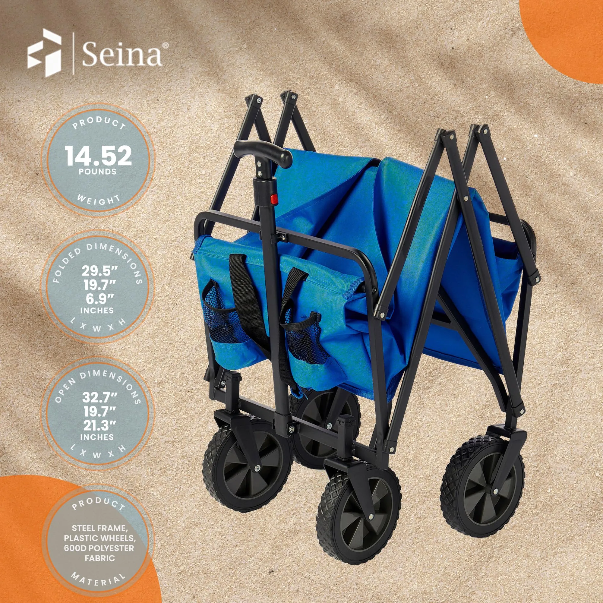 Seina Compact Folding 150-Pound Capacity Utility Cart, Royal Blue