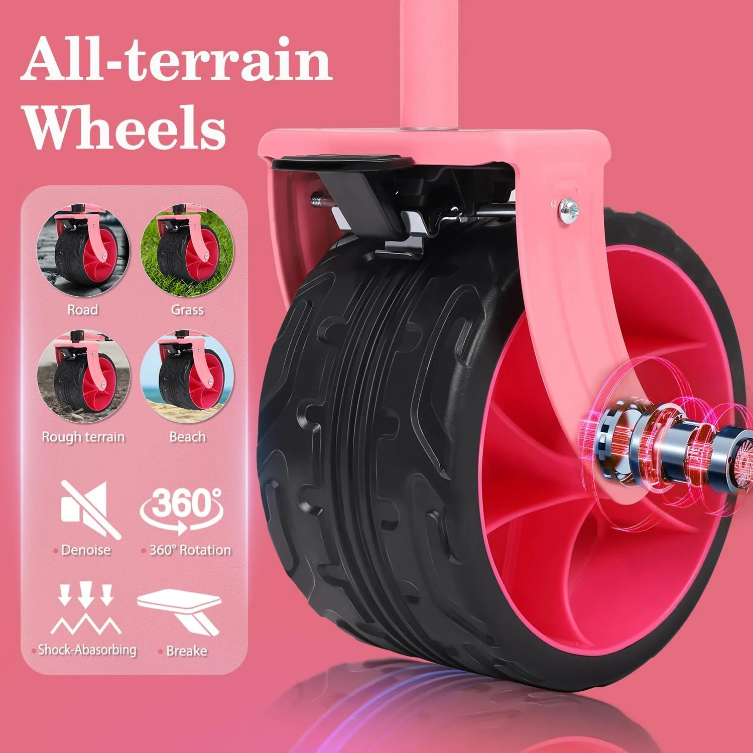 Sekey 330lbs Collapsible Foldable Wagon with Large Capacity, Heavy Duty Folding Utility Garden Cart with Big All-Terrain Beach Wheels & Drink Holders. Pink