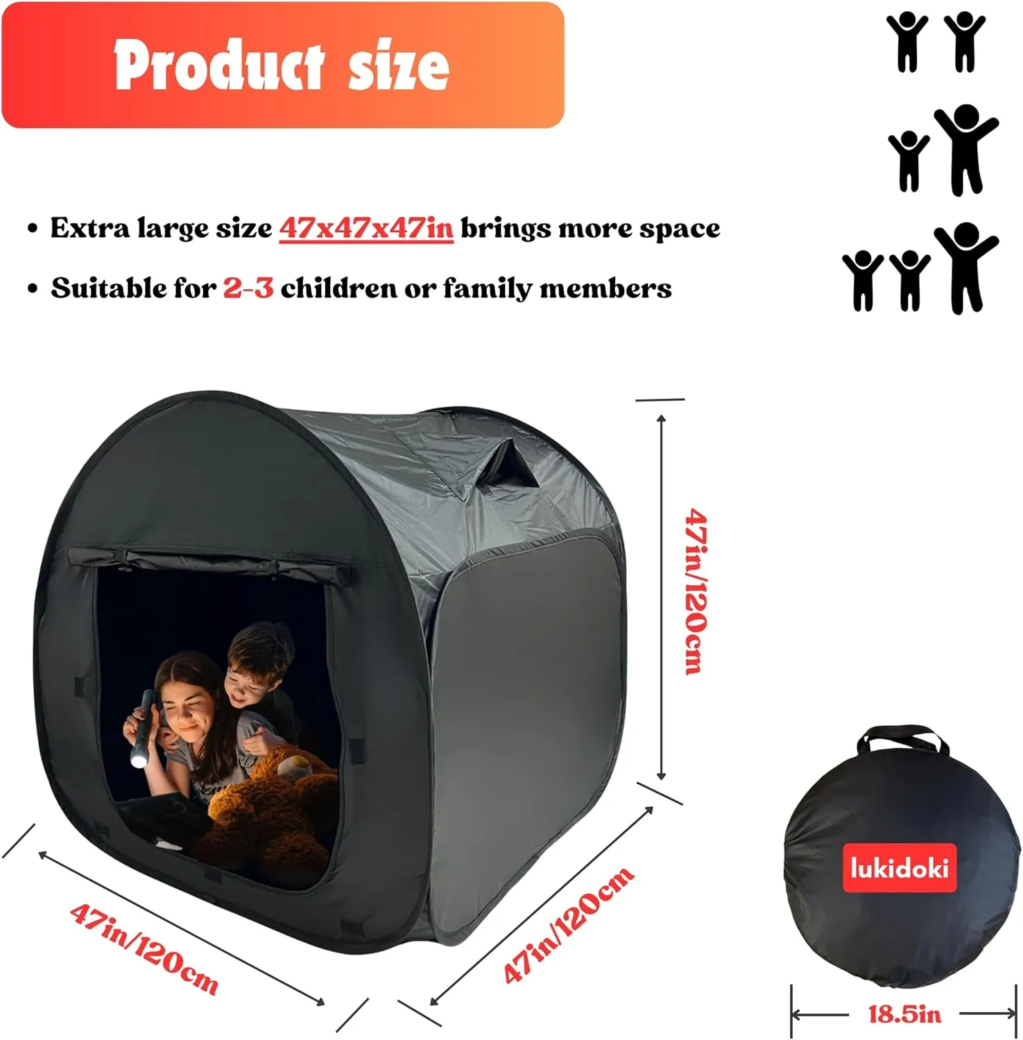Sensory Tent for Kids & Adults with CPC Certification - Large Size 47x47x47in Sensory Calm Corner Helps Autism, ADHD, SPD Children Relax, Reduce Anxiety - Pop-up Blackout Hideout Play Tent